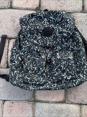 Kipling Black Backpack with White and Light Blue Speckle Print